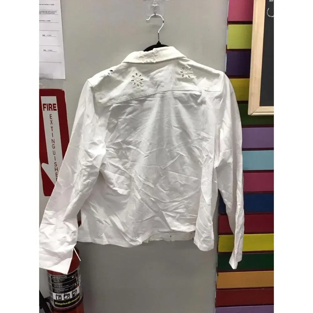 Belle Kim gravel eyelet jacket w knit sleeves and back white large - Picture 3 of 4